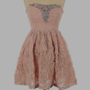 HOCO Pink rosette strapless mini short dress S M